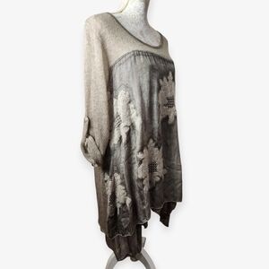 M Made in Italy Boho Hippie Cottagecore Silk Blend Crochet Lagenlook Tunic L